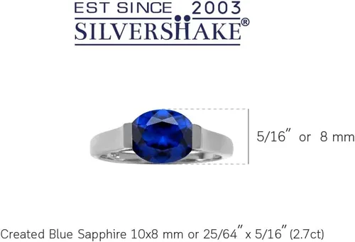 Vista 3 de Silvershake 10X8mm Oval Shape Gemstone White Gold Plated or Yellow Gold Plated 925 Sterling Silver Right Hand Anniversary East-West Solitaire Ring