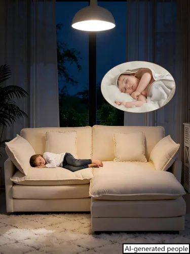 Vista 4 de Sofá Seccional Modular, Sofá Loveseat Moderno Sofá Nube con Otomana Móvil, Cómodo Asiento Profundo de Chenille en Forma de L Sofás para Sala de Negro
