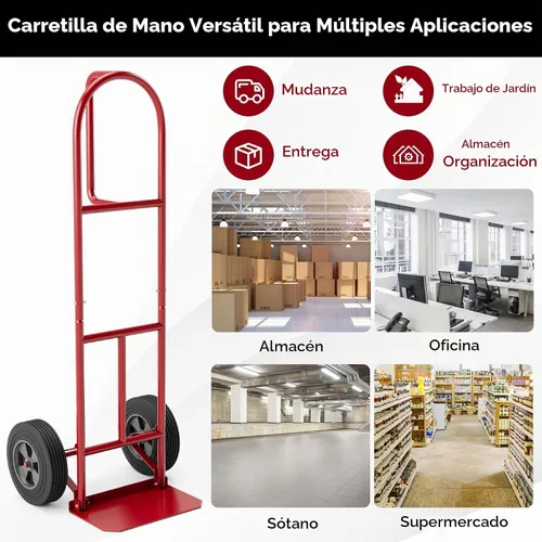 Vista 9 de Goplus Carretilla de Mano, Carretilla de Mano con Mango en P con Asa de Bucle Vertical, Ruedas de 10", Plataforma Plegable de 15" x 9", Capacidad