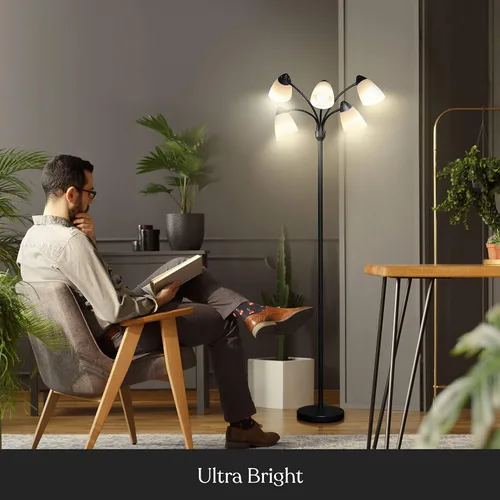 Vista 6 de Brightech Medusa - Lámpara de pie LED. Lámpara de pie ajustable con múltiples cabezales para sala de estar, dormitorio o habitación de los niños.