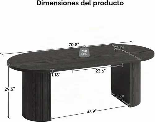 Vista 2 de ONBRILL - Mesa de comedor ovalada de 70.8 pulgadas para mesa de comedor ovalada de 4 a 6 pulgadas con base curvada, color negro Mesas de cocina