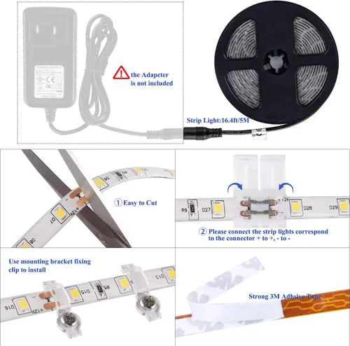 Vista 3 de Tira de luces LED impermeable, intensidad regulable, 16.4 pies / 5m, 300 LED SMD 2835