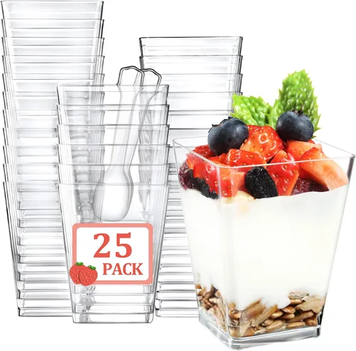 Vista 9 de Eupako Paquete de 100 vasos cuadrados de plástico transparente de 5 onzas, vasos pequeños de plástico transparente, ideales para postres