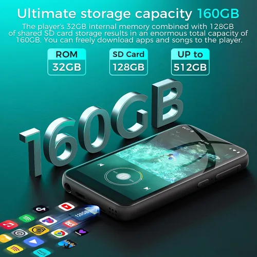 Vista 6 de 160GB MP3 Player, MP4 Player with Bluetooth and WiFi, ZAQE 4.02" Bluetooth Music Player, HiFi Sound Digital Music, MP3 & MP4 Player with Spotify