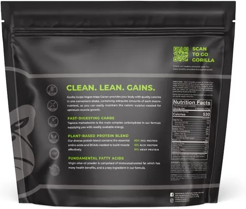 Vista 3 de Gorilla Gulps Ganador de masa vegano de chocolate - 5 libras de proteína natural alta en calorías en polvo: OGM, gluten y soja. Sin ingredientes