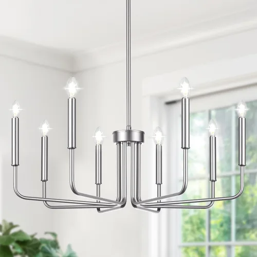 Vista 23 de Lynnoland - Candelabros de 6 luces de granja para comedor, accesorios de iluminación colgantes, lámparas industriales modernas para dormitorio Negro