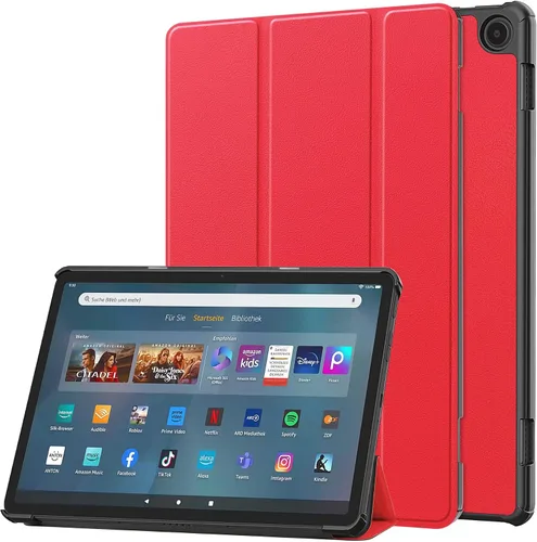 Vista 15 de Funda tipo folio con tapa para tablet Fire Max 11, ajuste delgado, de piel sintética de alta calidad, parte trasera dura, con función de apagado