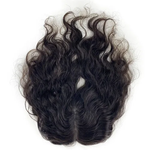 Vista 16 de Base superior de seda con clip para mujer, 5.9x5.9 in de largo, europeo, ondulado, virgen, cabello humano, pieza de cabello transpirable para #1