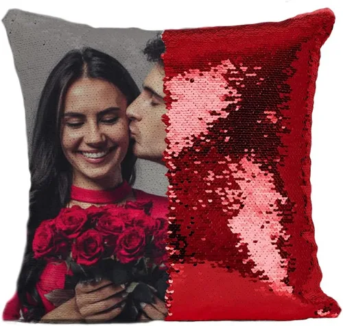 Vista 7 de Fundas de almohada personalizadas con lentejuelas y fotos, funda de sirena personalizada con tu foto, cojín decorativo reversible mágico
