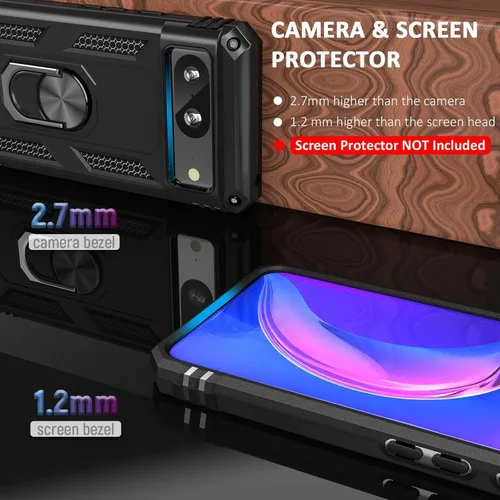 Vista 2 de ADDIT Pixel 8 - Funda para Google Pixel 8, con anillo de soporte, soporte ajustable, grado militar, protección resistente, a prueba de golpes