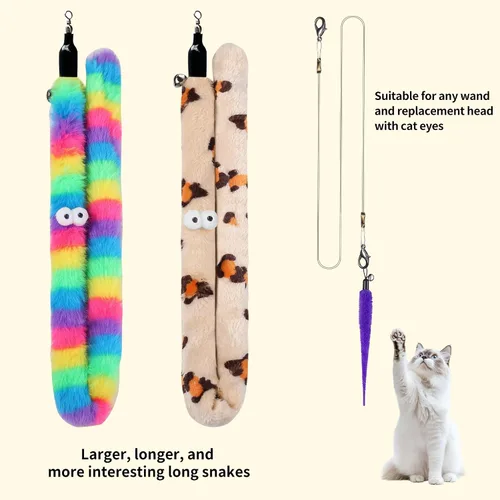Vista 4 de Juego de juguetes de varita para gatos, 11 piezas, incluye recambios de gusano y serpiente, cuerda de repuesto para gatos y gatitos adultos