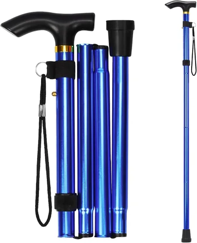 Vista 10 de Bastón plegable para hombre y mujer, portátil, ligero, altura ajustable de 5 niveles, caña plegable para personas mayores equilibrando la ayuda