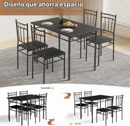 Vista 6 de Juego de mesa de comedor para 4, mesa de cocina y sillas de 5 piezas, juego de mesa de comedor rectangular con 4 sillas, juego de mesa de cocina que