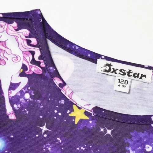 Vista 4 de Jxstar - Vestidos de manga larga para niñas con unicornio, ropa de algodón de 3 a 13 años