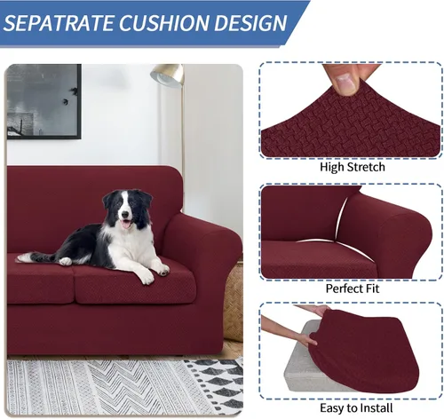 Vista 3 de JIVINER Fundas de sofá de 3 piezas para sofá de 2 cojines, funda elástica para sofá con 2 fundas de cojín de asiento extra grandes, fundas de sofá
