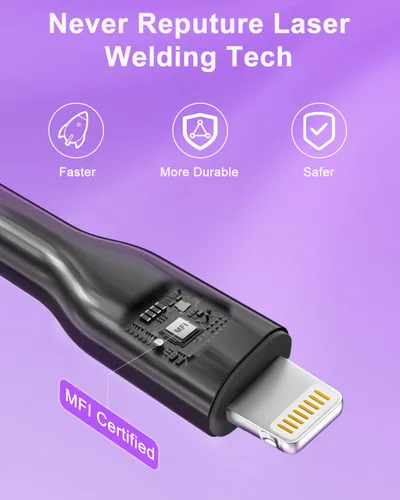 Vista 7 de Cable USB C a Lightning de metal de 6.6 pies, cable de carga a prueba de mordidas para gatos y perros, carga rápida y sincronización de datos, cable