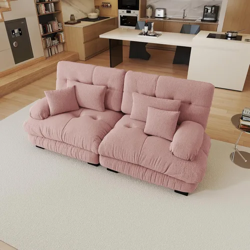 Vista 16 de Sofá modular de gran tamaño de 94 pulgadas, sofás seccionales grandes de color beige y blanco para sala de estar, juego de sofá de terciopelo, sofás