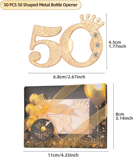 Vista 2 de 50 paquetes de 50 abrebotellas para fiestas de cumpleaños número 50, regalos o recuerdos para invitados, 50 aniversario de boda, fiesta temática
