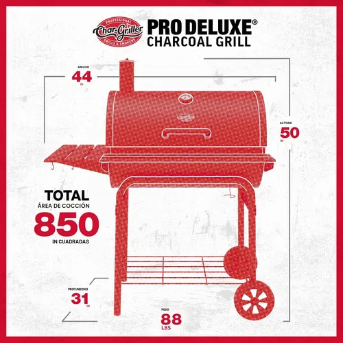 Vista 7 de Char-Griller® Parrilla de barril de carbón Pro Deluxe, bandeja de cenizas EasyDump™, estantes delanteros y laterales de alta calidad con ganchos