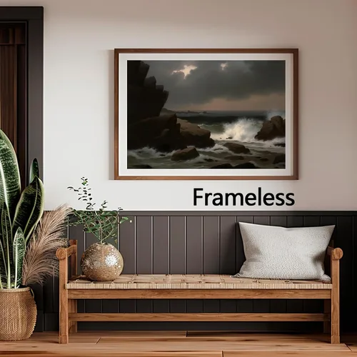 Vista 4 de Arte de pared de mar Moody, lienzo de noche y playa, pintura de paisaje de academia oscura, impresiones de mar vintage, paisaje marino Moody, arte