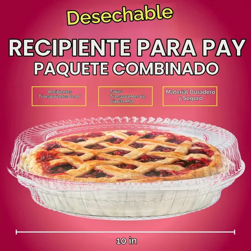 Vista 4 de Recipientes desechables de plástico de 10 pulgadas con tapas de bloqueo con bisagras, 5 recipientes redondos para tartas/flan para transporte