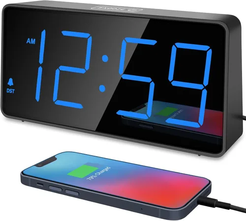 Vista 14 de Peakeep Reloj digital, reloj despertador alimentado por batería para dormitorios, esfera de espejo, números grandes, 6 atenuadores para personas
