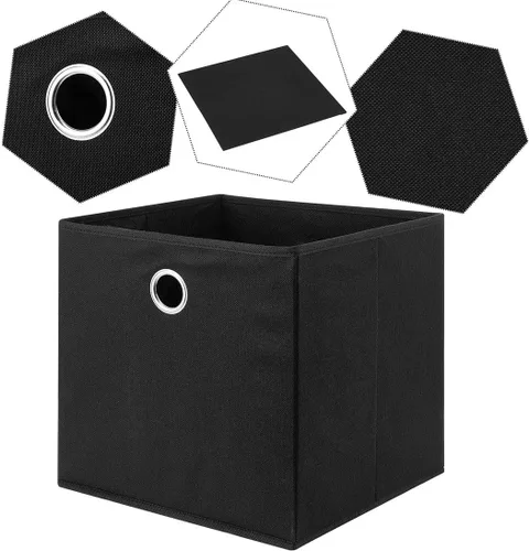 Vista 3 de Cajas de almacenamiento plegables de tela con ojales redondos de metal para organizar estantes, habitación del bebé, hogar, armario, paquete de 4