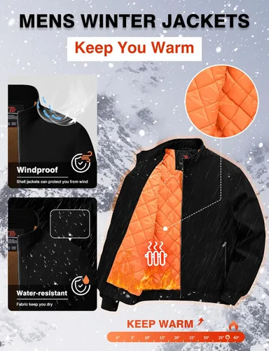 Vista 4 de TBMPOY Men's Winter Lightweight Bomber Jackets Water Resistant Fall Casual Windbreakers Quilted Full Zip Windproof Work Coats