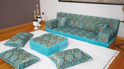 Vista 4 de arabicsofa Cojín de suelo árabe turquesa - Juego de sofá Jalsa con almohadas, sofá tradicional oriental para el suelo, sofá otomano