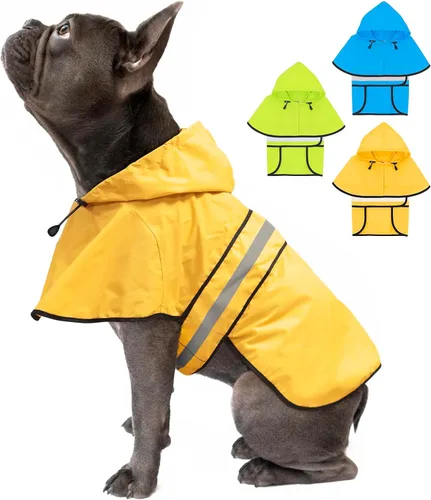 Vista 16 de Weesiber Chubasquero para perro, impermeable con agujero para correa, ropa de lluvia con capucha reflectante para cachorros, poncho para mascotas
