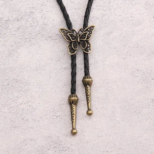 Vista 158 de Jeilwiy Corbata de bolo para hombre, corbata de vaquero occidental, collar de corbata de bolo dorado, corbata de cuero, corbata de Halloween
