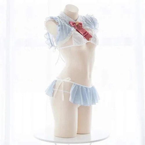Vista 3 de Linda ropa interior sexy con orejas de conejo de Alice, bikini para uniforme de sirvienta, conjunto de lencería, disfraz de cosplay para mujer