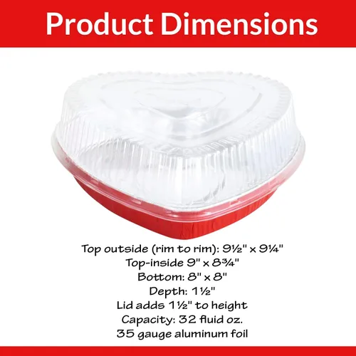 Vista 7 de KitchenDance - Molde de aluminio desechable en forma de corazón con tapa de cúpula a presión, sartén de papel de aluminio de 8 pulgadas perfecto