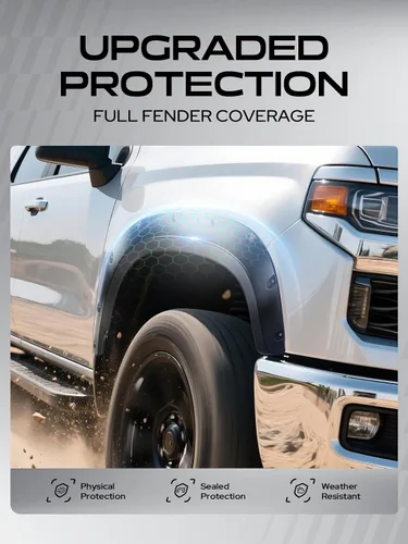 Vista 6 de YHTAUTO Guardabarros estilo remachado con pernos de bolsillo, compatibles con Chevy Silverado 2500 HD/3500 HD 2020-2024, juego de 4, protector