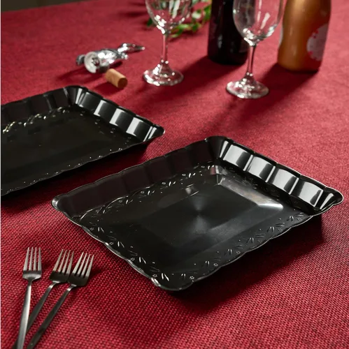 Vista 4 de Plasticpro - Bandejas de plástico para servir, rectangulares, 9 x 13 pulgadas, plato desechable para fiesta, 4 bandejas negras
