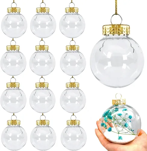 Vista 9 de 12 bolas de plástico transparente rellenables para bricolaje, bolas de Navidad de 2.36 pulgadas para Navidad, Halloween, cumpleaños, decoración