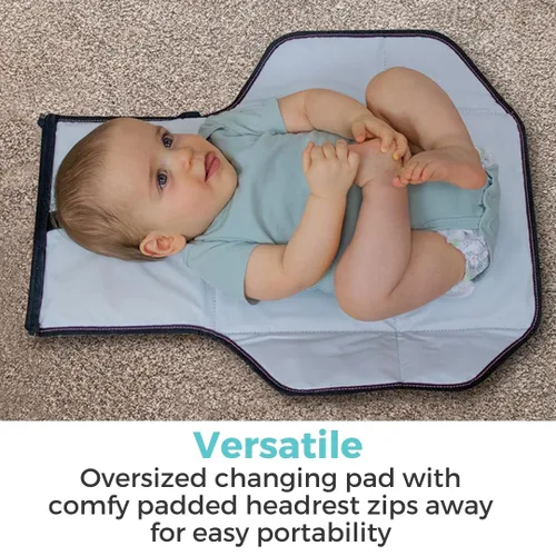 Vista 5 de Toddleroo by North States - Cambiador de viaje: Cambiador de pañales portátil para bebé - Cambiador plegable con bolsillos - Azul marino