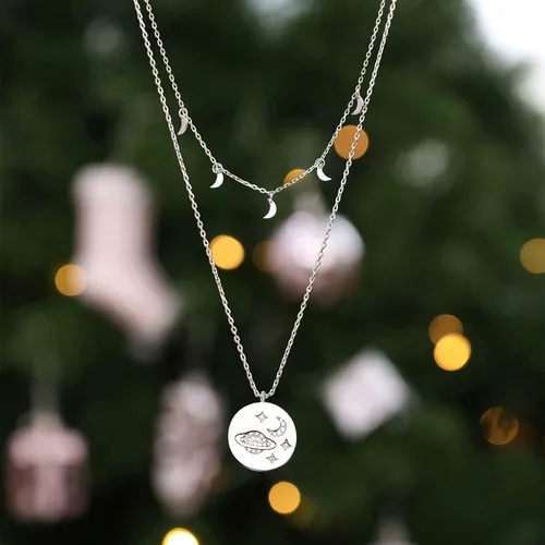 Vista 7 de Meissa Saturno - Collar para mujer de plata de ley 925 con dije de círculo de oro celestial, gargantilla de regalo para ella