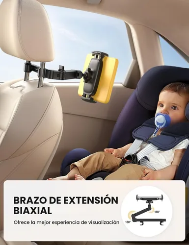 Vista 2 de Lamicall Soporte para reposacabezas de tableta para coche - [Brazo extensible 3 en 1] Soporte ajustable para tableta en el coche para asiento