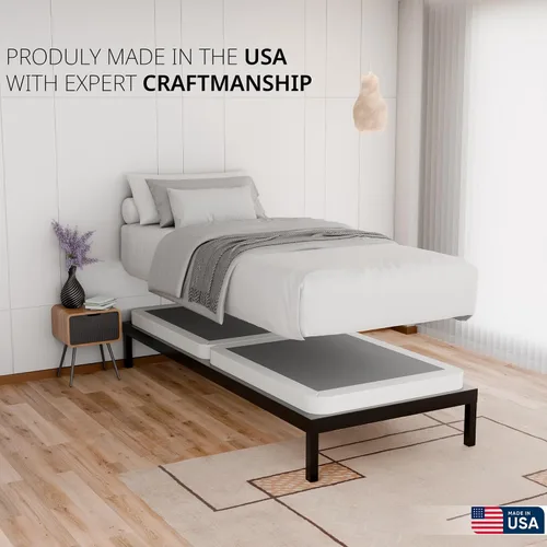Vista 2 de Nutan, Somier de madera resistente de 2 pulgadas para soporte de colchón, duradero y totalmente montado, base de madera natural para cama Blanco