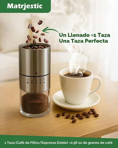 Vista 3 de Molinillo de café manual de acero inoxidable para goteo, prensa francesa, 5 ajustes ajustables, molinillo de café de mano, para uso doméstico
