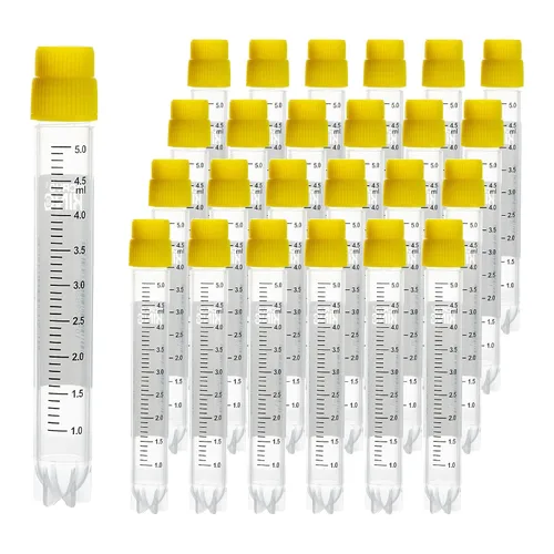 Vista 16 de Cryoviales de 0.0 fl oz, 25Pcs Cryotubes con código de barras lateral, frascos de esterilización con rosca externa, tubos de muestra con tapas Azul