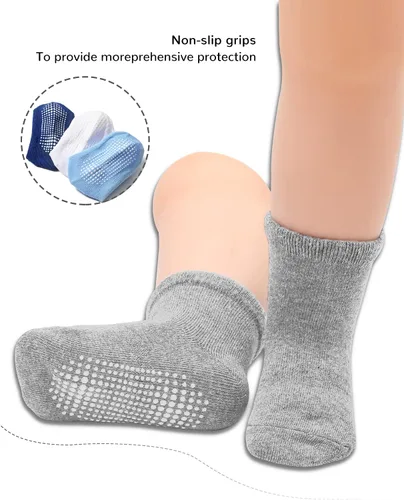 Vista 3 de BOOPH Calcetines antideslizantes para bebés, niños y niñas, con agarres, 12 pares