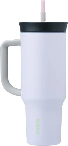Vista 7 de Owala Vaso de viaje aislado de acero inoxidable de triple capa con tapa resistente a derrames, popote y asa de transporte, sin BPA, 40 onzas Tropical