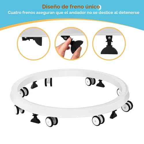 Vista 6 de Andador para bebés con ruedas, plegado de un solo toque, ajuste de altura Gris