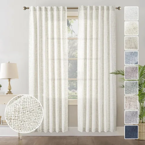 Vista 63 de Cortinas de Lino Natural Color Crema de 84 Pulgadas de Largo para Sala de Estar, Juego de 2 Paneles de Lino Texturizado con Trabillas Traseras