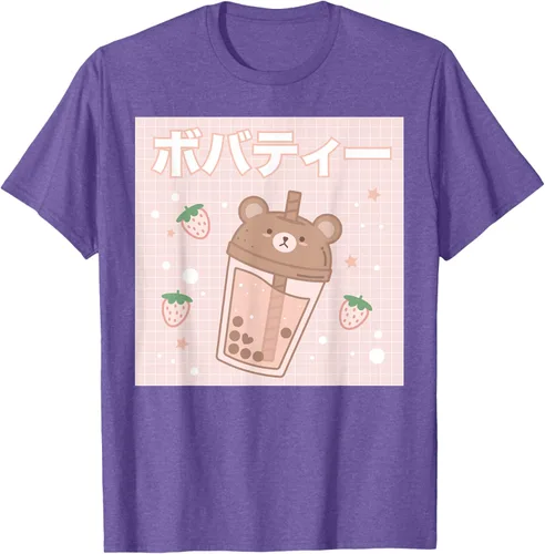 Vista 9 de Camiseta estética Kawaii con diseño de oso lindo y té con leche burbuja, talla S Blanco