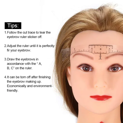 Vista 2 de Regla de cejas, 50 unidades adhesivo desechable para cejas, regla de cejas herramienta de maquillaje para medición de maquillaje