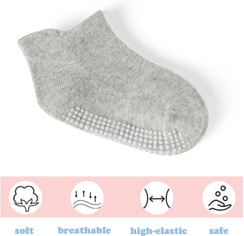 Vista 5 de Dorobios Calcetines de algodón con agarre antideslizante para bebé, calcetines de algodón con agarre para niños 2-3T, coloridos 6 pares