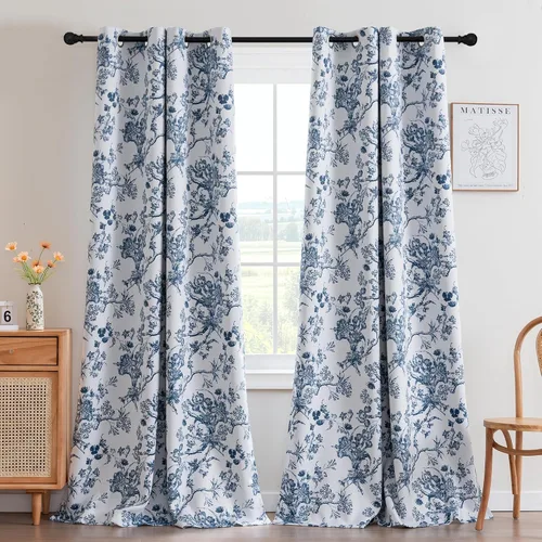 Vista 12 de H.VERSAILTEX - Cortinas opacas de 63 pulgadas de largo, juego de 2 paneles, estampado floral, cortinas de estilo campestre para sala de estar